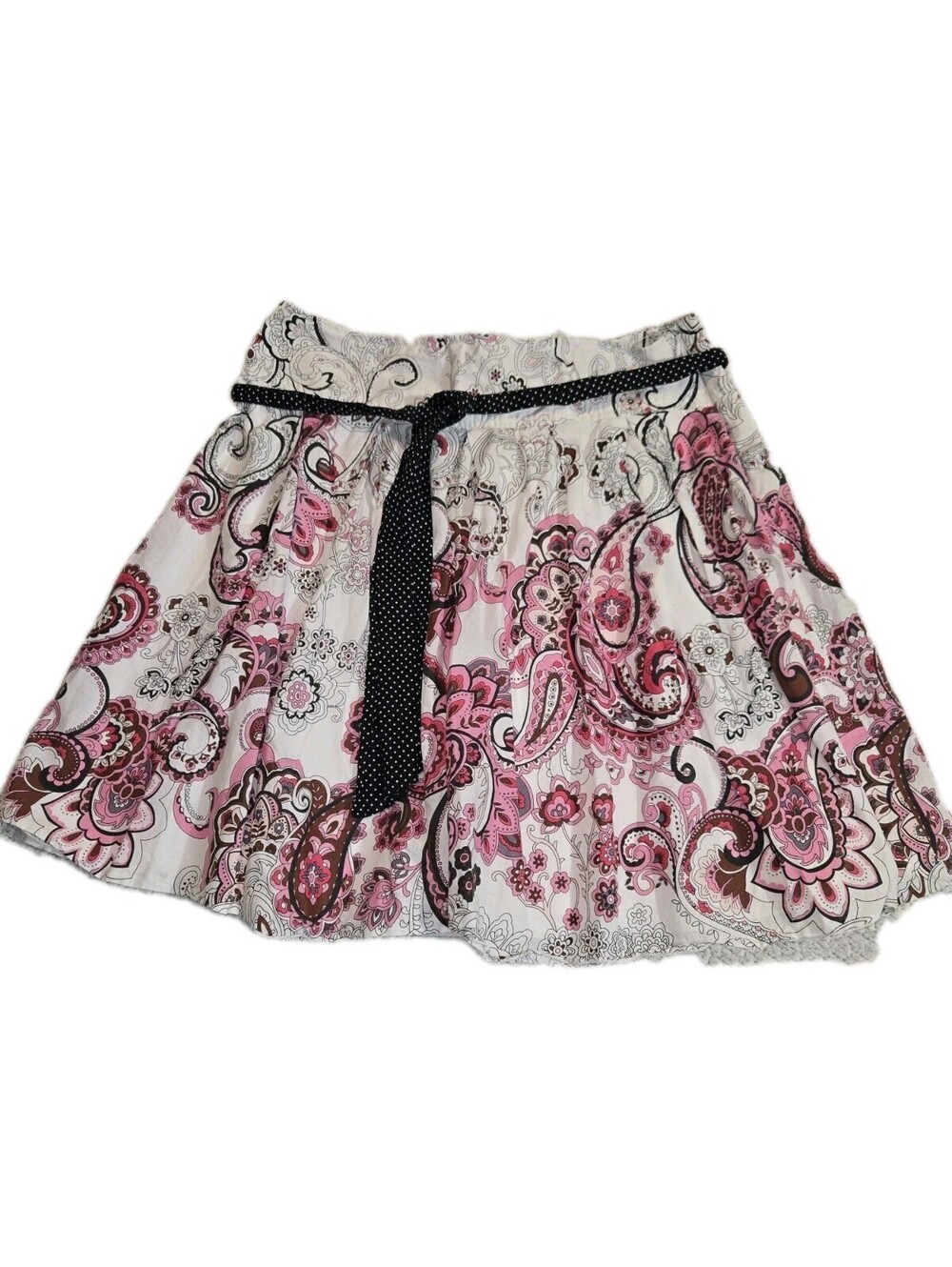 💯 cotton Lined Mini Skirt Pink Paisley With Contrasting Belt Sz 11 Y2k Boho...